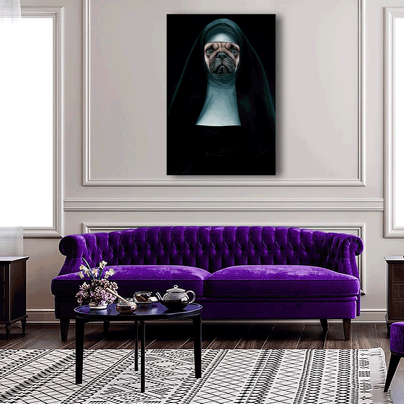 The Nun Halloween Pet Portrait - Custom Pet Portrait